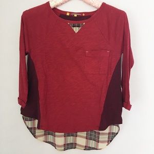 Anthropologie | Red Color-block Plaid Bottom Shirt